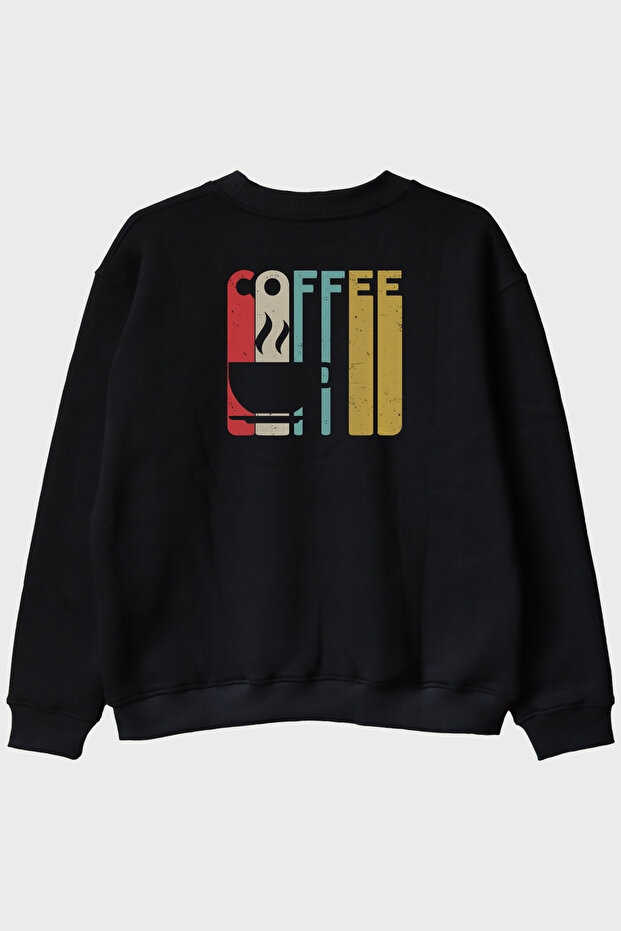 سويت شيرت COFFEE Retro Vintage Design مطبوع أسود برقبة دائرية