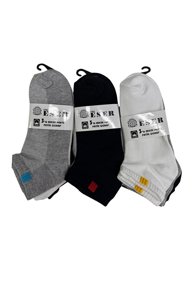 Men's Socks 12 Pairs Cotton Stitched Booties Patterned (Black White Gray)