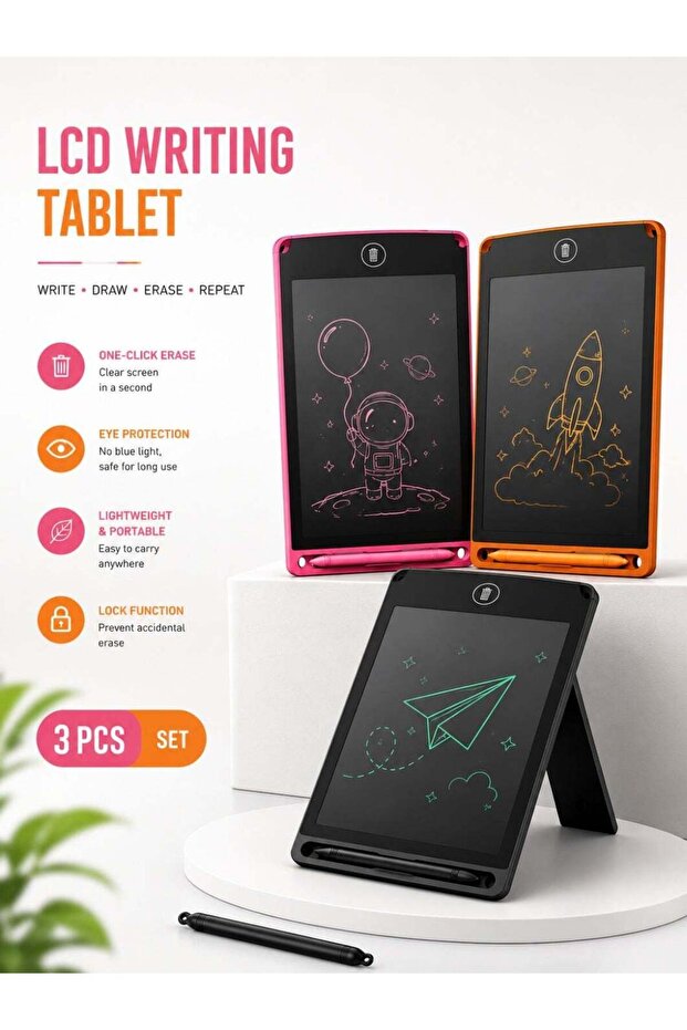 3 قطع من لوحات الكتابة الإلكترونية LCD مقاس 8.5 بوصة، لوحة رسم محمولة