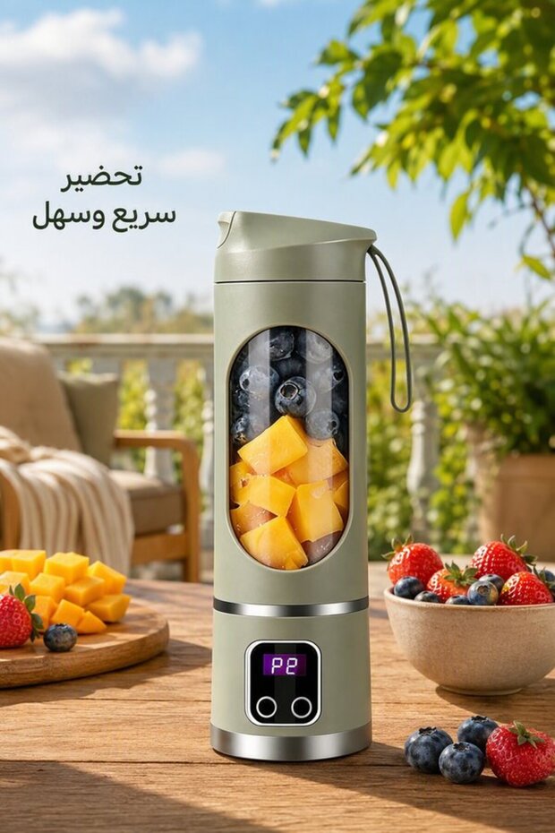 خلاط محمول قابل لإعادة الشحن من مادة البولي كربونات، سعة 450 مل، 12 شفرة، شاشة LED، مانع للتسرب