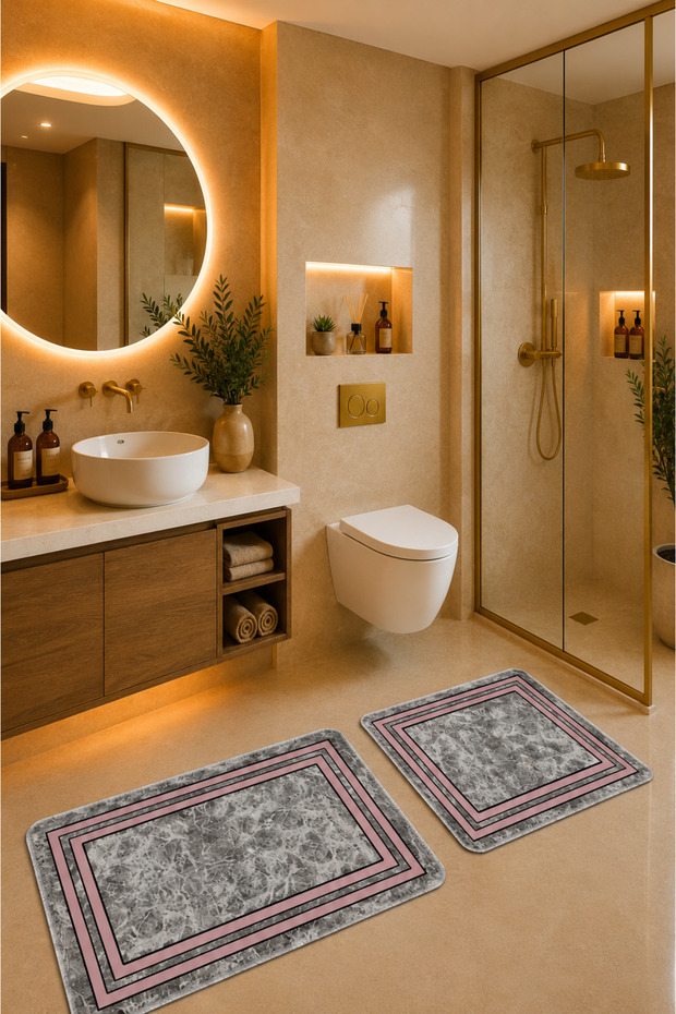 Bath Mat Set of 2 with Non-Slip Base and Washable 60X90 cm - 50X60 cm