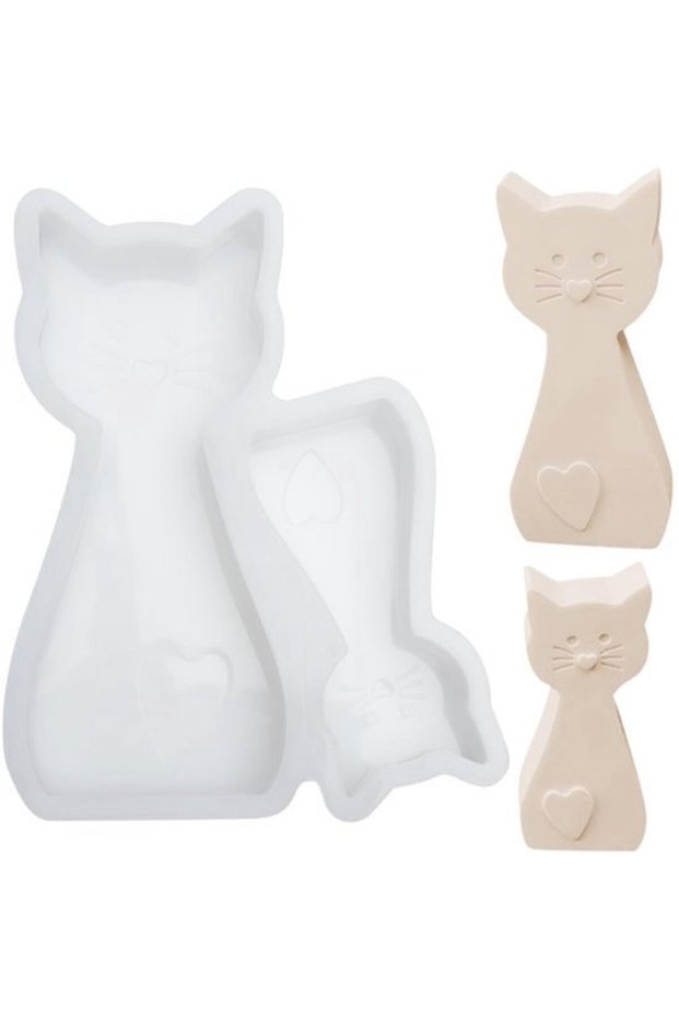 Two-pack of silicone cat molds, flexible molds suitable for plaster and epoxy resin, DIY crafts, cat decorations, handmade art and gifts.
