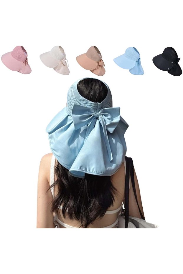 Wide-brimmed, openwork sun hat with a detachable neck scarf; women's wide-brimmed sun hat with neck scarf; UV protection - light blue.
