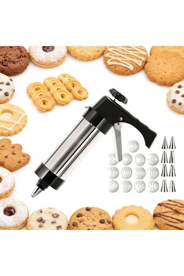 Cookie cutters, piping gun, and nozzles, made of stainless steel, perfect for decorating cookies, pastries, and buttercream, easy to use.