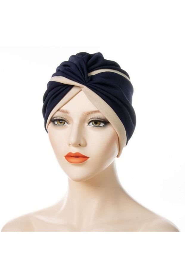 Two satin evening hair caps, two-tone women's headscarves - dark blue