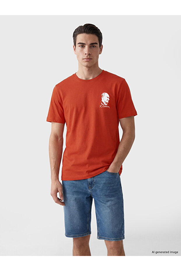 Esvab • Modern & Distinctive Zero Roba Collar Ataturk Printed Men's T-Shirt