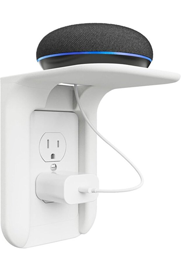 Wall-Mounted Floating Single Shelf Unit & Plastic Storage/Charging Rack Organizer (White)