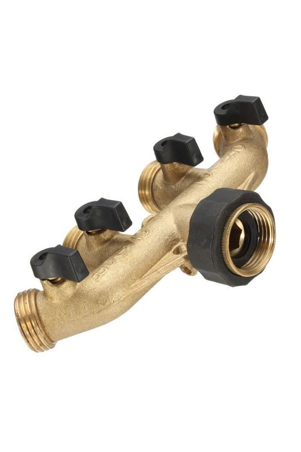 3/4 inch 4-way brass faucet connector for garden irrigation hose nozzles