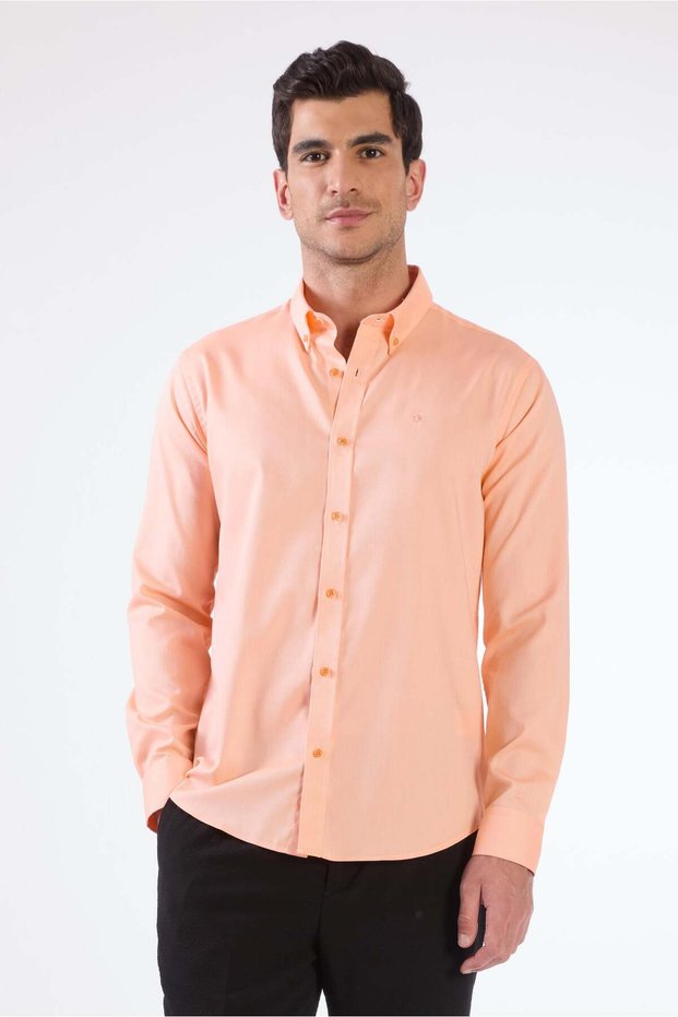 Men's Slim Fit Long Sleeve Orange Shirt