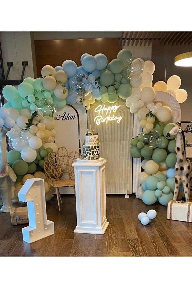 Winter Green Mint Blue Beige Eucalyptus Balloon Chain Set of 100