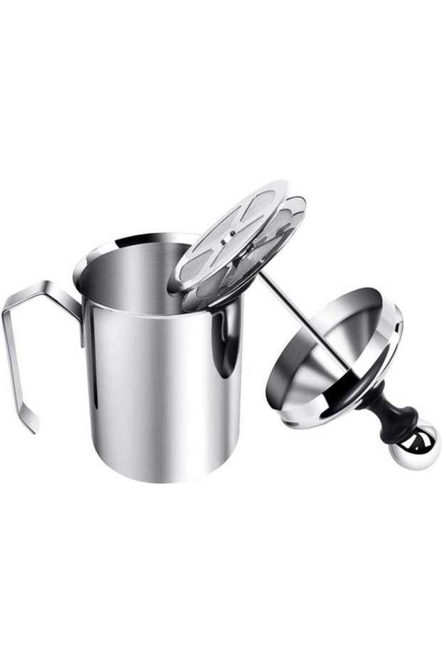 Milk frother, manual stainless steel milk frother with double foam screen, suitable for cappuccino, coffee, latte and hot chocolate (400ML)