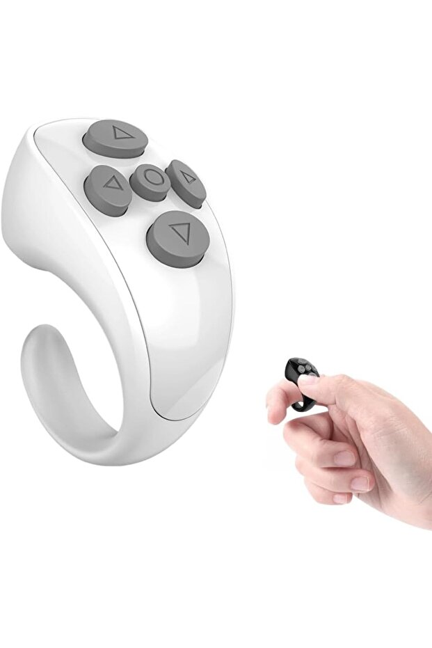 Two-finger wireless Bluetooth remote controls, rechargeable Bluetooth scrolling ring for home use (white)