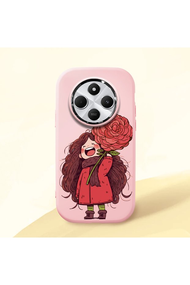 Redmi 14C Compatible Case Camera Protector Pink Silicone Couple Phone Case Girl Patterned