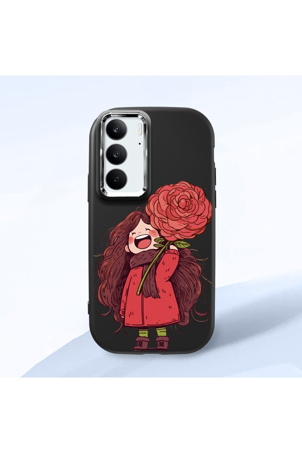 Realme C75 Compatible Case Camera Protector Black Silicone Couple Phone Case Girl Patterned