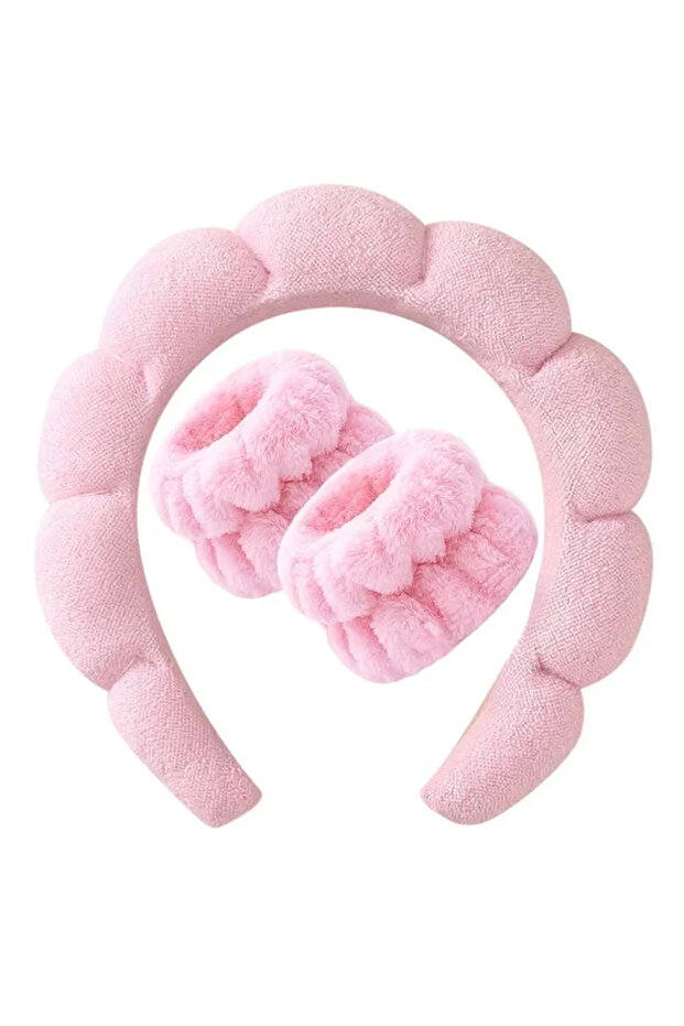 pink 3-Pack Soft Spa Headbands for Women & Girls – Makeup, Bath & Shower Accessories with Wrist Stra