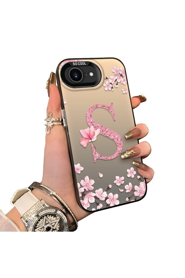 iPhone 16E Compatible Silicone Edge Hard Back Case Couple Phone Case with Letter S Pattern