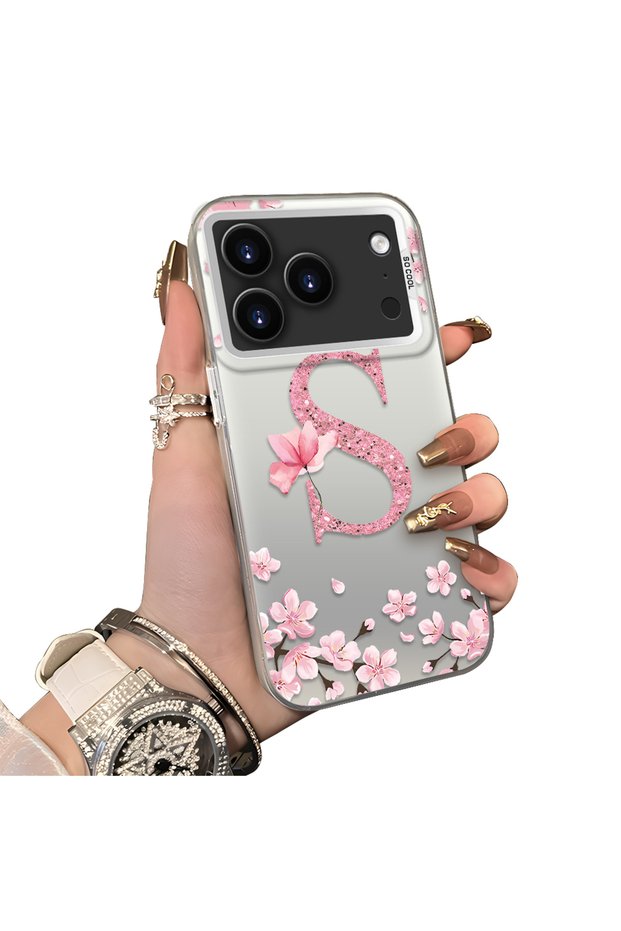 iPhone 17 Pro Max Compatible Silicone Edge Hard Back Case Couple Phone Case with Letter S Pattern