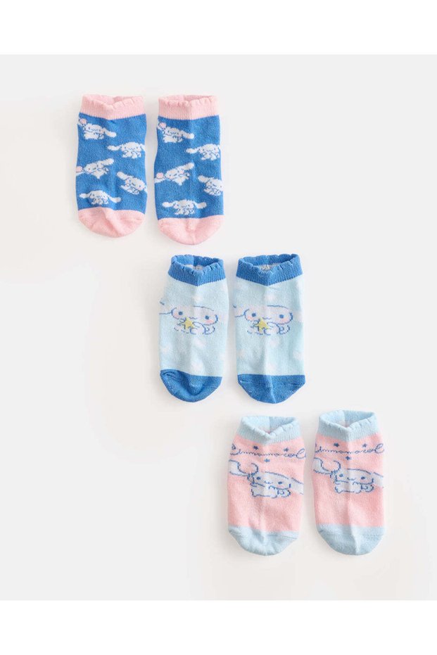 Girls Pastel Cinnamoroll 3-Pack Ankle Socks