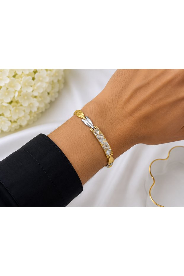 316L Stainless Steel Gold Silver Patterned Plate Bracelet