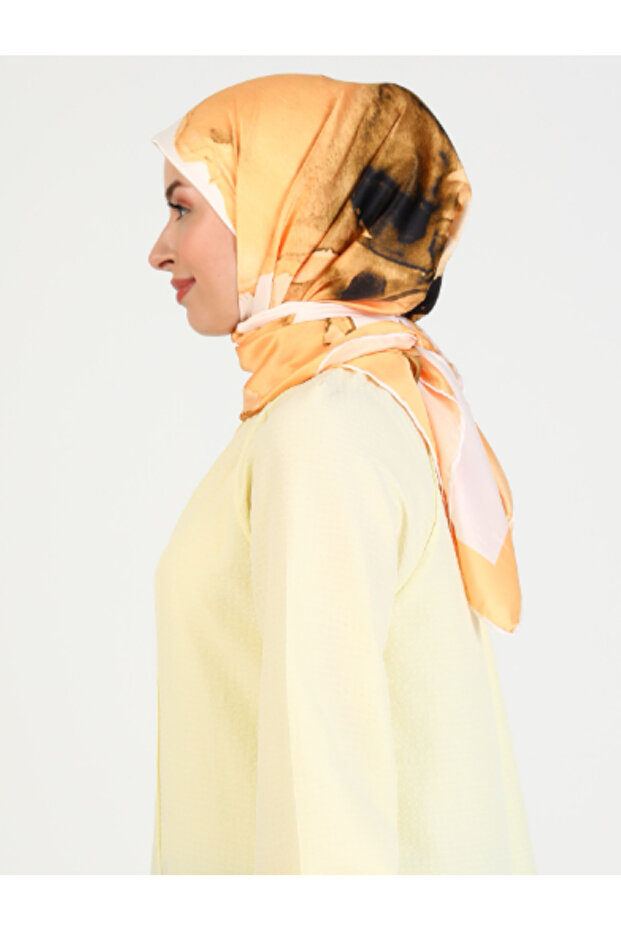 وشاح منقوش بنقوش زهرية - أصفر - 3