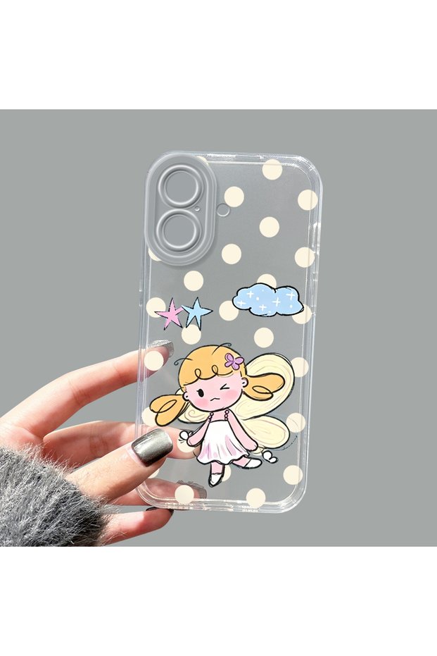 iPhone 16 Compatible Camera Protected Anti-Shock Aesthetic Print Patterned Transparent Silicone Case