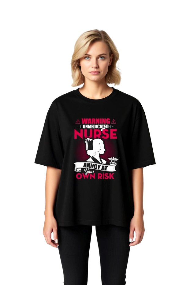 Women's Oversize Nurse Printed T-Shirt Humorous Design Relaxed Fit Daily Wear Modern Stylish Comfortable
