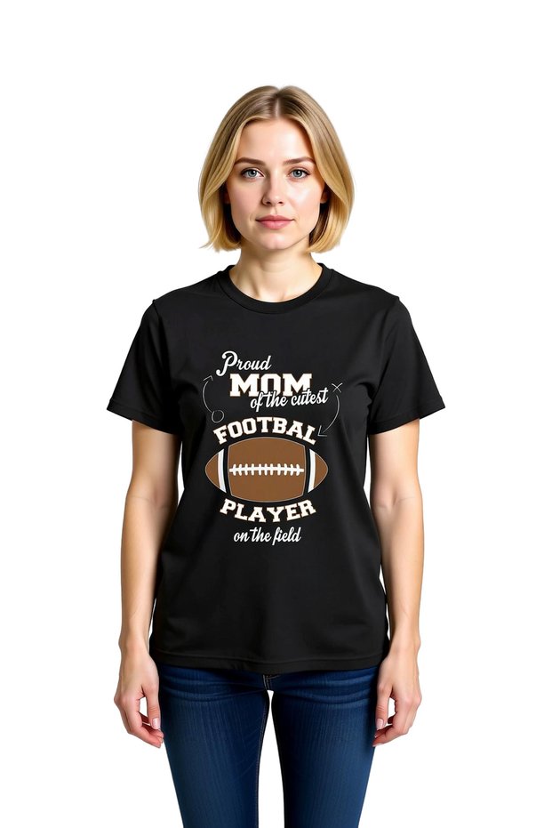 Women's Football Mom Printed Short Sleeve T-Shirt %100 Cotton Relaxed Fit Sports Themed Casual Modern