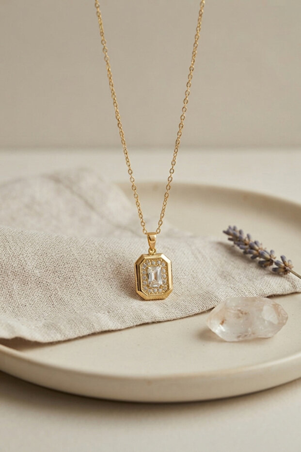 316L Steel Chain Gold Color Square Shape Necklace