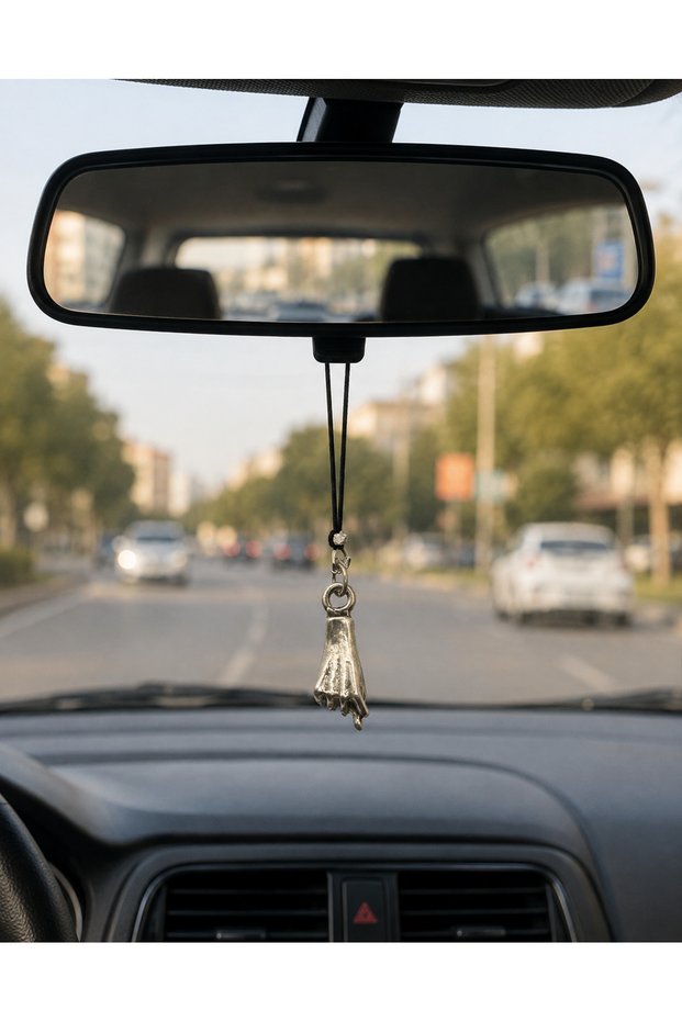 Car Rearview Mirror Ornament with Hand Gesture Figure – Decorative Car Interior Accessory