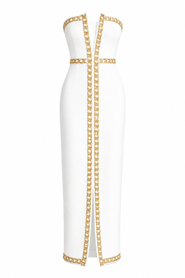 Chain Embroidered White Dress