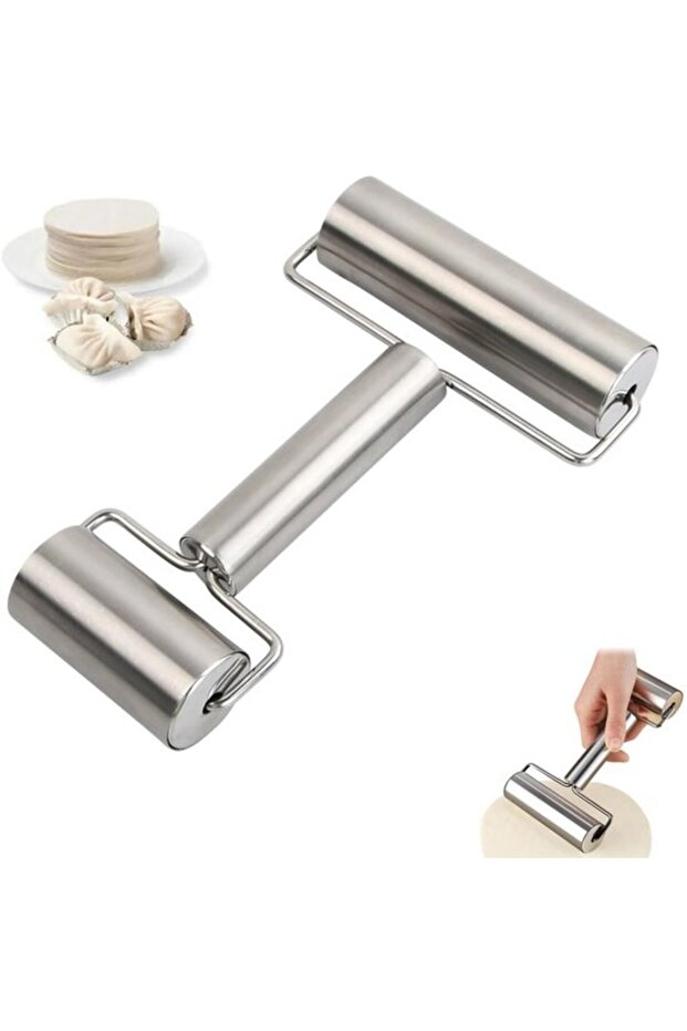 Mini stainless steel rolling pin, non-stick coating, suitable for pizza and cake, silver.