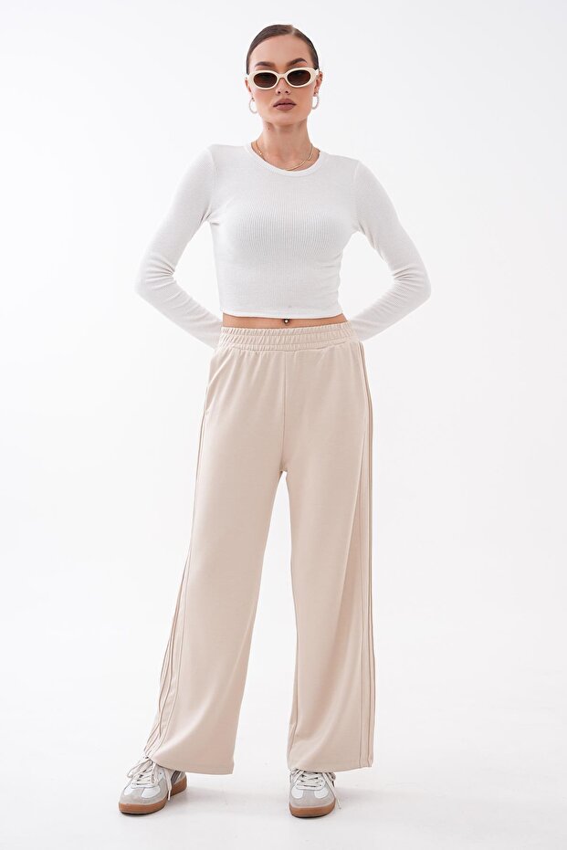Women's Loose-Fitting Single Bottom Sweatpants with Side Ruffles 265173 -