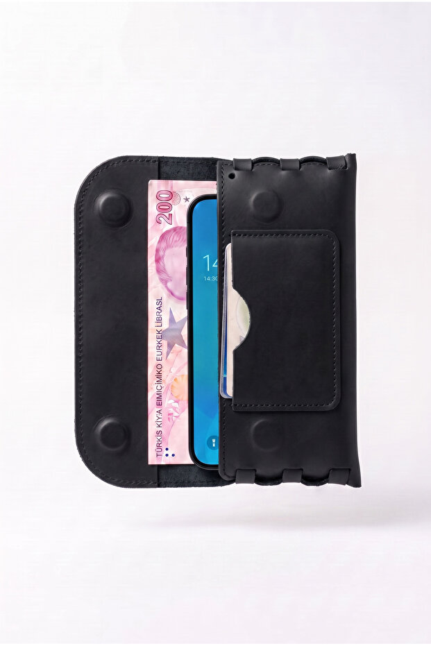 100% Genuine Leather Wallet - with Magnet and Hand Strap - Minimal Money Phone Wallet (19Cmx8.5Cm)