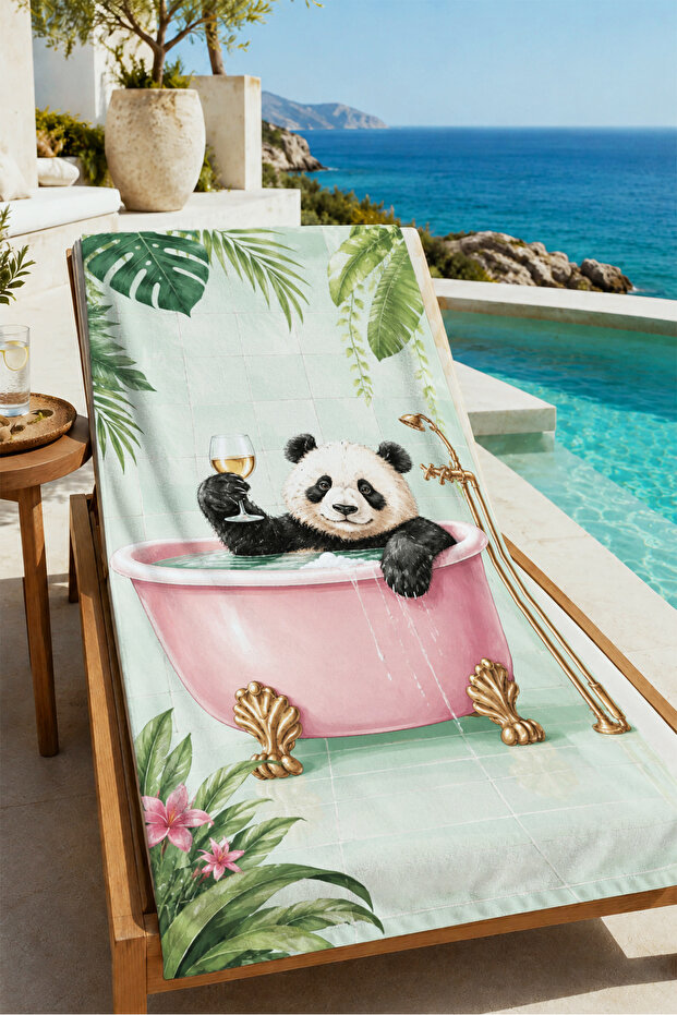 Pastel Fincanda Panda Floral Botanical Patterned 70X150 Beach Towel - Digital Printed Bath Towel