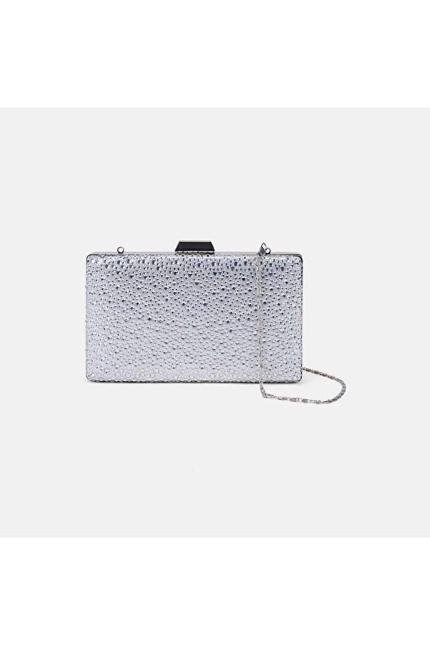 Women's Silver Stone Chain Strap Evening Bag