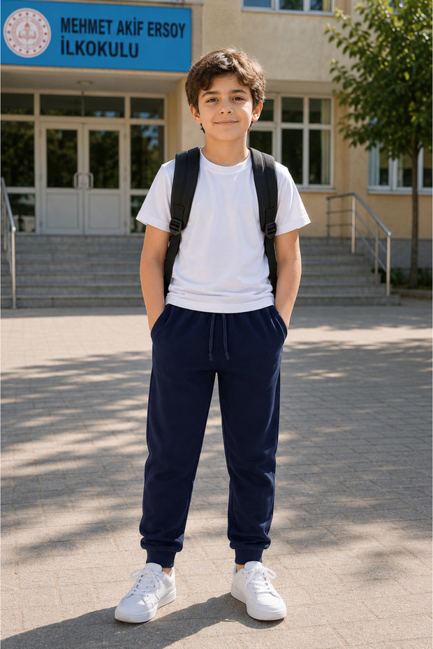 Girls Boys Unisex School Children's Sweatpants 2 Thread Compact Combed Cotton No-Knee Length