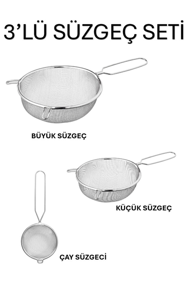 3-Piece Strainer Set Large+Small+Tea Strainer Set
