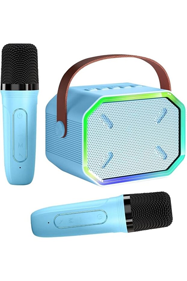 جهاز كاراوكي، مكبر صوت بلوتوث محمول صغير مع ميكروفونين لاسلكيين، وإضاءة تلفزيون LED