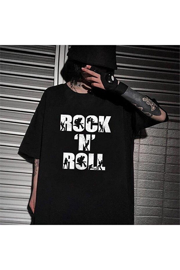 Mingalondon Rock'N' Roll Black Unisex Oversize T-Shirt