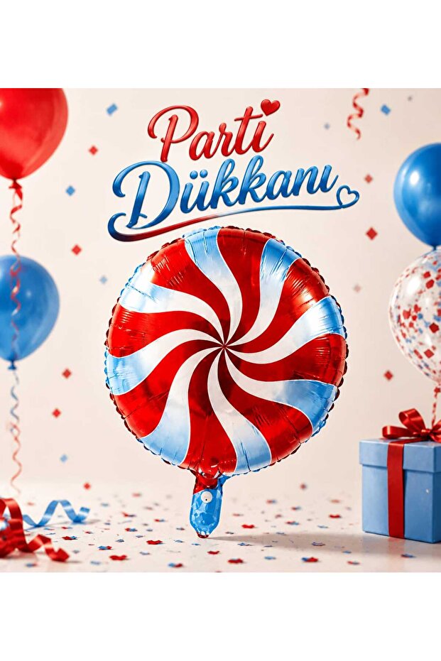 Red Blue White Candy Foil Balloon 53X47 cm Helium Compatible Bonibon Patterned Round Birthday Party Balloon