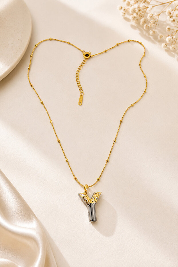Double Color Y Letter Steel Necklace