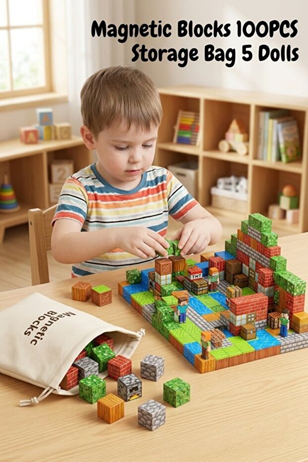 100 Pcs Abs Magnetic Building Blocks Set Stem Learning Strong Magnet Storage Bag Dolls