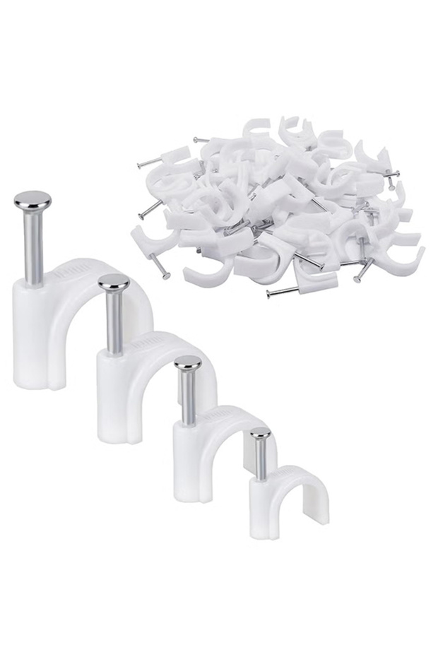 Electrical Cable Wire Round Clips with Steel Nails-Pack of 100 (4mm, White)