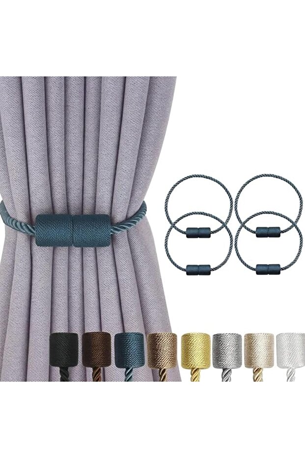 4 Pack Magnetic Curtain Tiebacks – Rope Curtain Holders for Drapes, Modern Decorative Tie