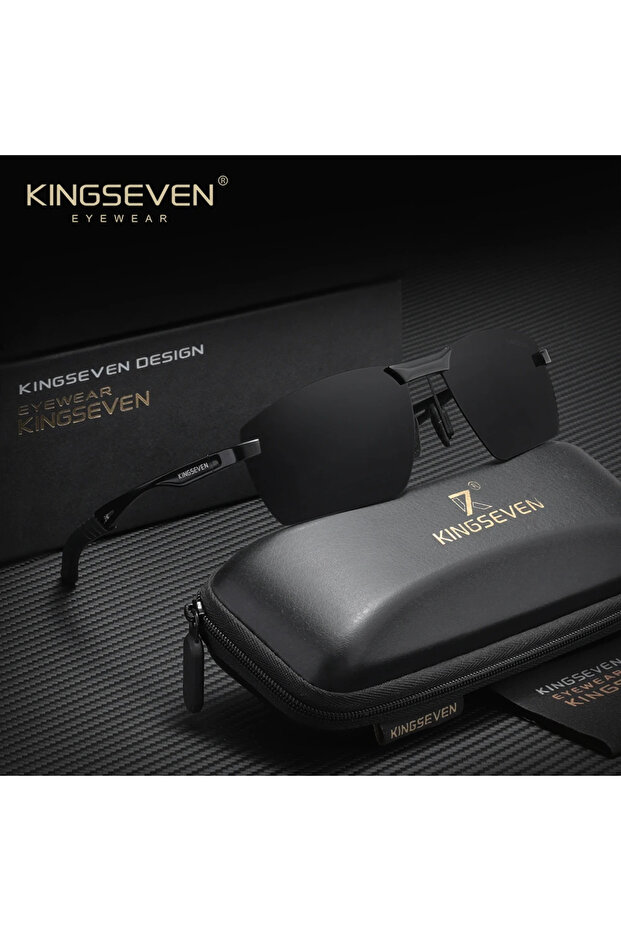 Black Gray KINGSEVEN Upgrade Fashion Men's Aluminum Sunglasses Polarized Rimless UV400 Polarized Gl
