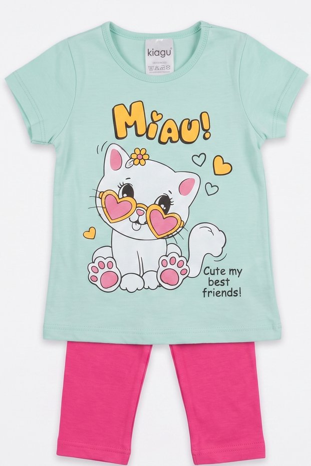 Girl/Boy 2-6 Years Old Short Sleeve Capri Set 2-Piece Cotton Summer Bottom Top Set Miaw