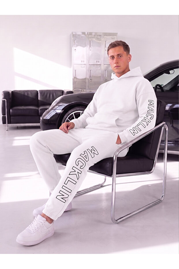 Unisex Hoodie and Jogger Sweatpants Printed Oversize 3 Thread Hooded Tracksuit Set