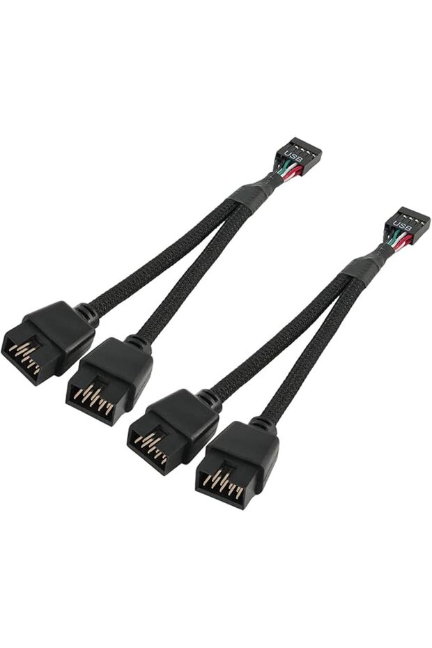 موزع منافذ USB 2.0 للوحة الأم، عبوة من قطعتين، كابل تمديد USB داخلي بطول 6.3 بوصة و9 دبابيس، شيه