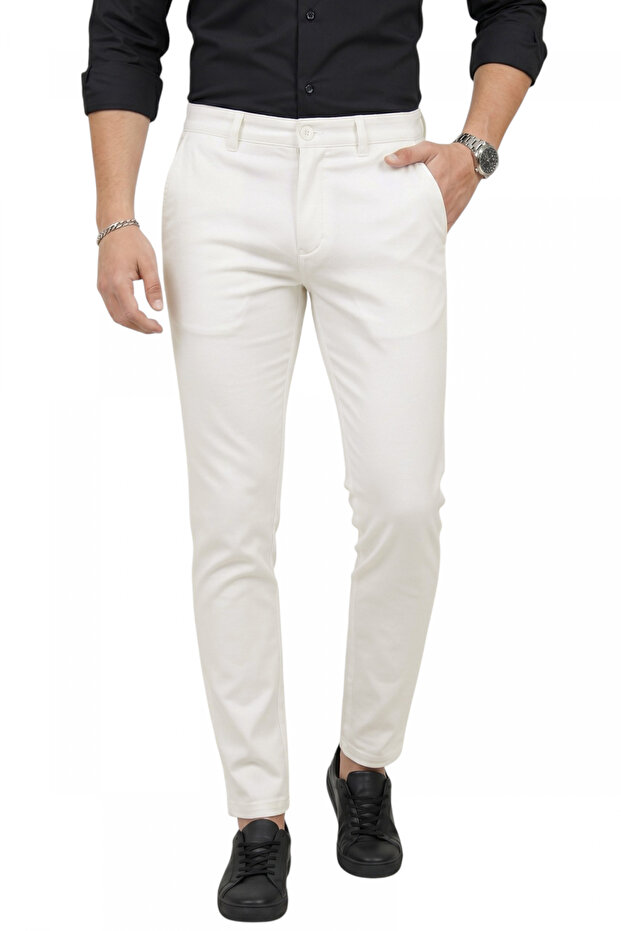 Men's White Modern Fit Lycra Fabric Trousers for Daily & Office Use 2602020