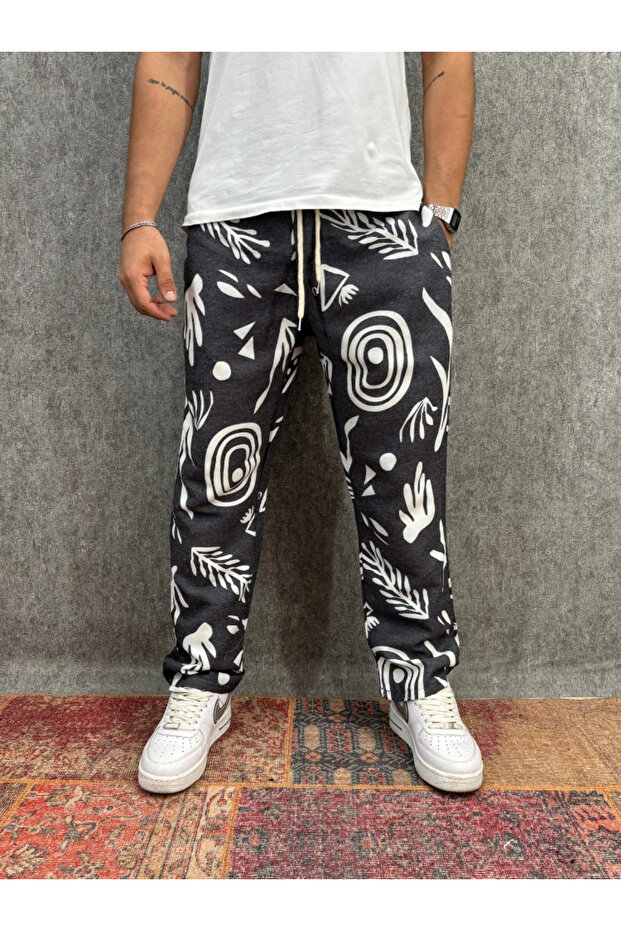 Patterned Trousers with Elastic Waist